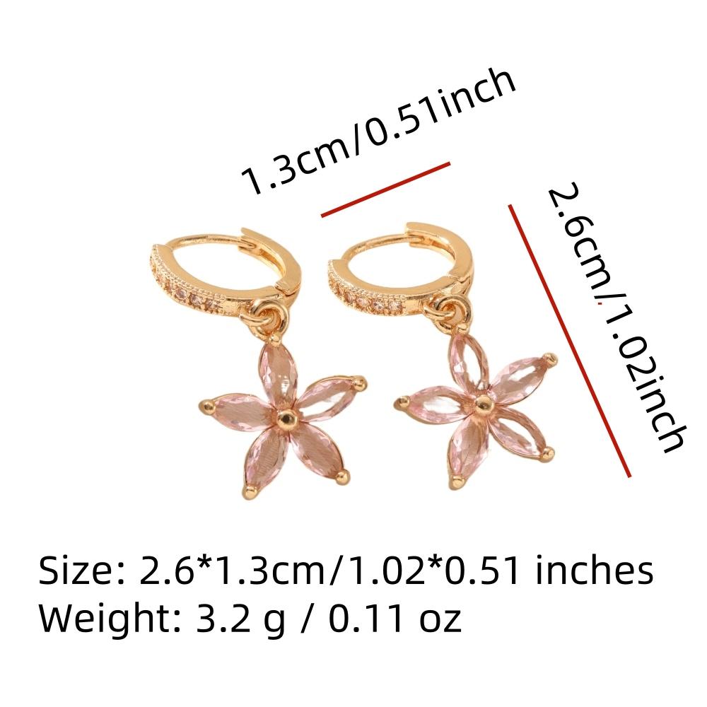 1 Pair Cute Flowers Dangle Earrings for Women Cubic Zirconia Jewelry Daily Wedding Party Accessories