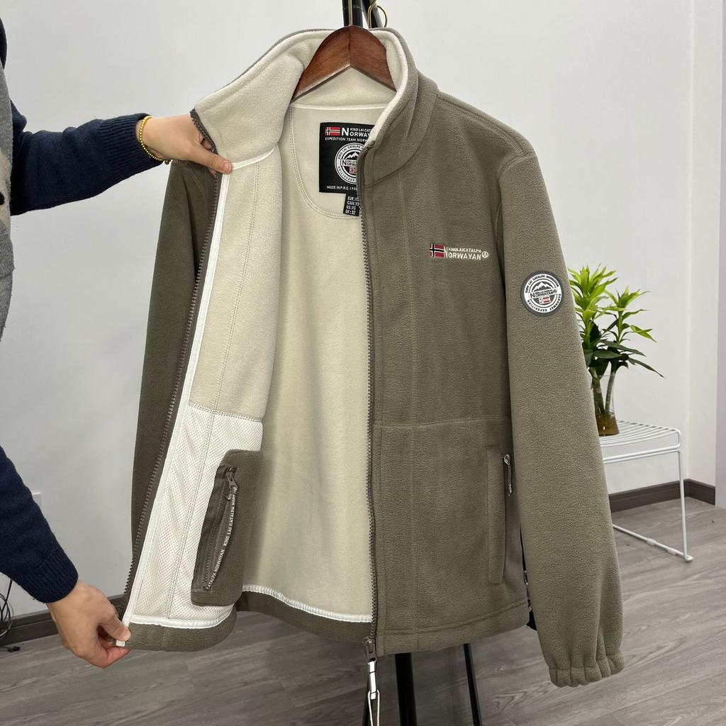 Men's Fleece Coat Winter Fashion Thickened Warm Lapel Zipper Cashmere Sports Cardigan Coat Casual Men's Jacket