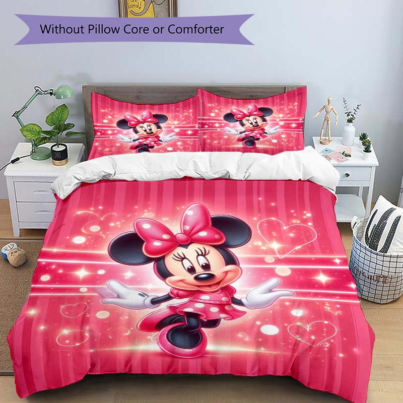 Minnie Mouse Sparkle Heart Print 3Pcs Bedding Setduvet Cover With 2 Bedropillowcase Home Birthday Gift