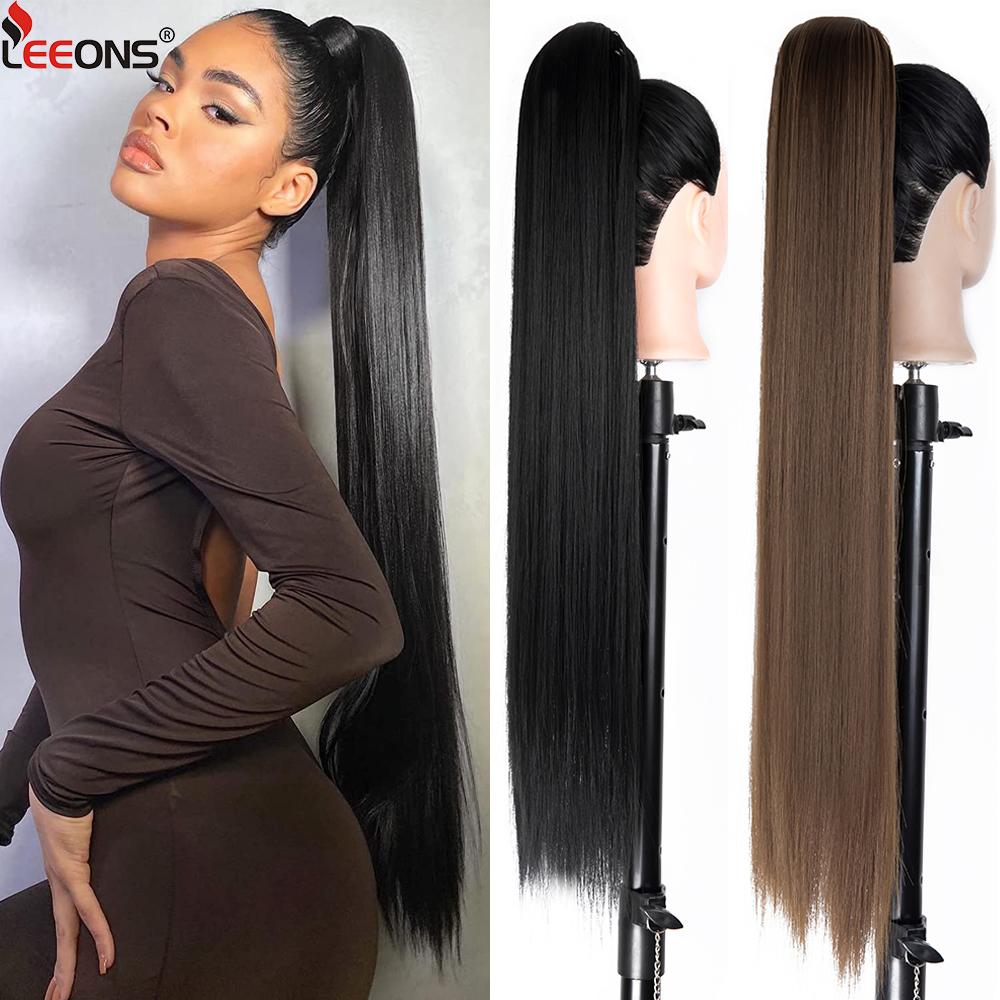 85 см 33 дюйма длинный хвостик шиньоны для женщин прически прямой синтетический искусственный хвост обертывание вокруг зажима в конском хвосте