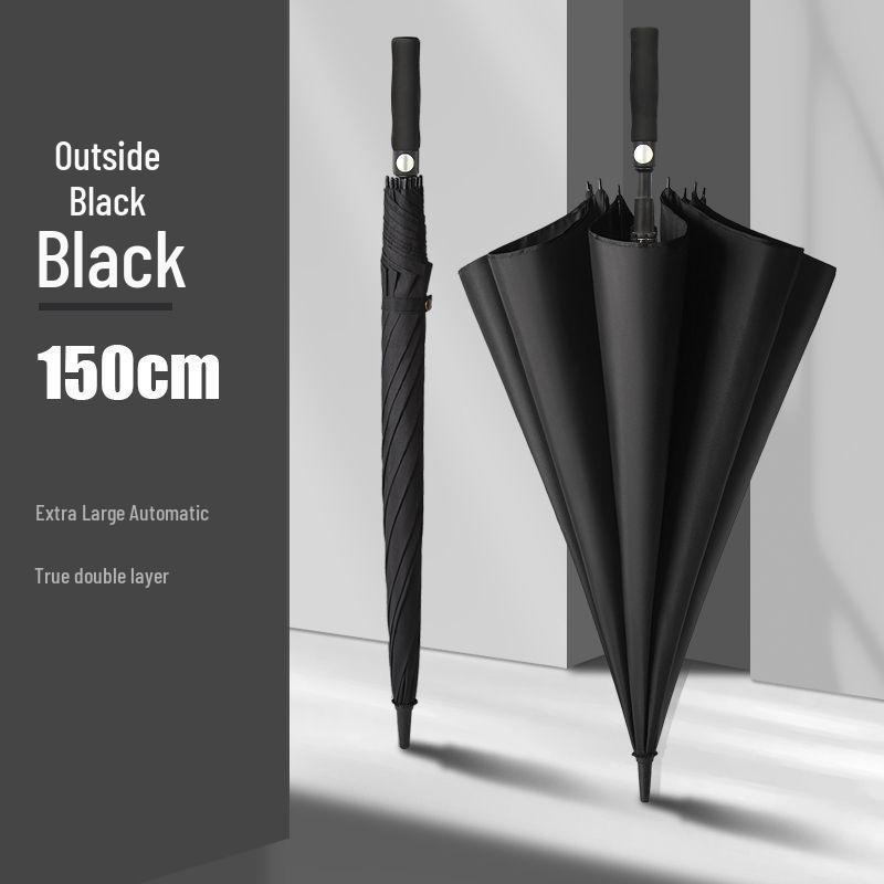 Мужской очень большой двухслойный зонт с длинной усиленной ручкой для двух или трех человек, штормоустойчивый и прочный.