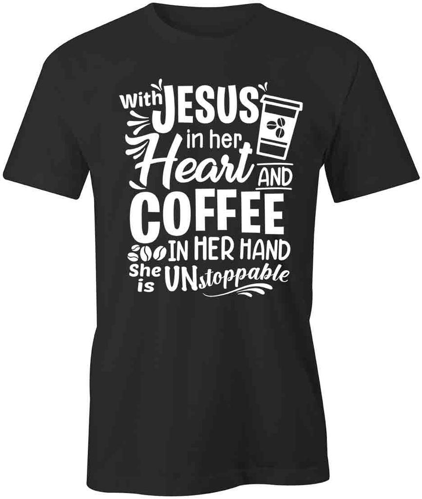 JESUS IN HEART COFFEE IN HAND TShirt Tee Short-Sleeved Cotton CLOTHING S1BSA85