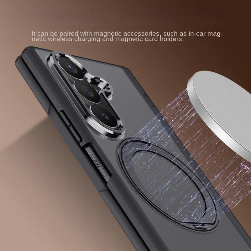 Для Samsung Z Fold 8 Ultra Galaxy Z Fold 7 Матовый Замороженный Металлический Чехол с Магнитным Кольцом-Подставкой и Закаленным Стеклом для Экрана и Шарнира