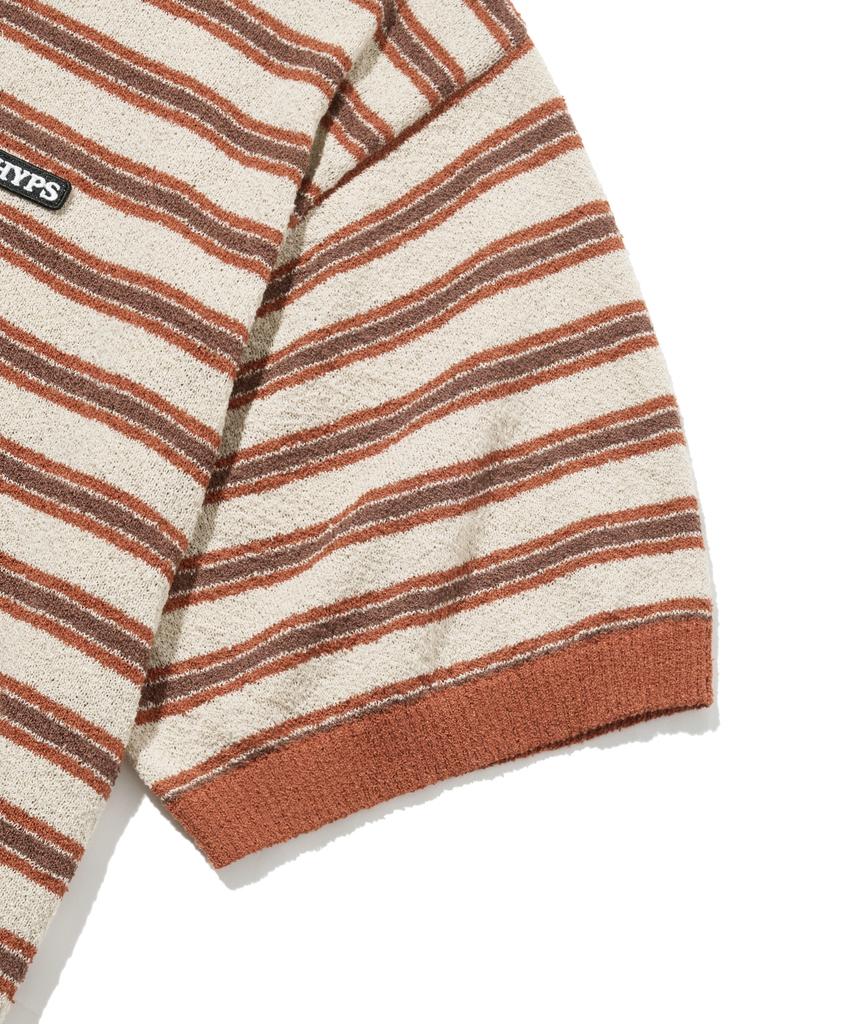 PHYSICAL DEPARTMENT Striped Short Sleeve Collared Knit_Orange
