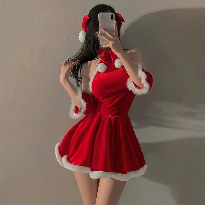 Новое Сексуальное Модное Нижнее Белье Сексуальная Пижама Женская Качественное Платье-Пижама На Бретельках Красное Рождественское Косплей Форма Платье Бант