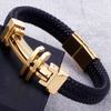 11MM Braided Leather Man Bracelet For Men Gold Color Stainless Steel Men's Charm Cross Bracelets Handmade On Hand Bands Jewellery