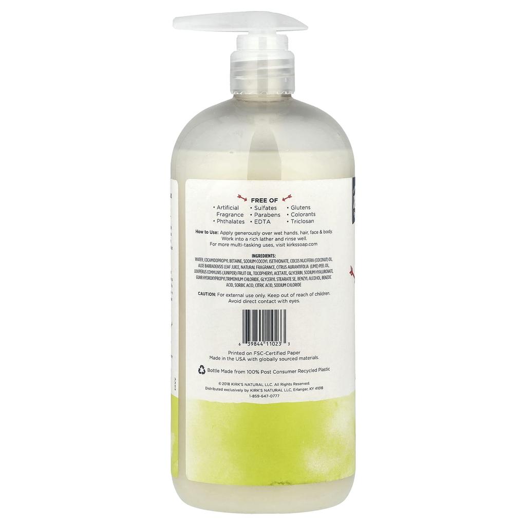 Kirk's 3-In-1 Head To Toe Nourishing Cleanser, Juniper & Lime, 946 Ml (32 Fl Oz)