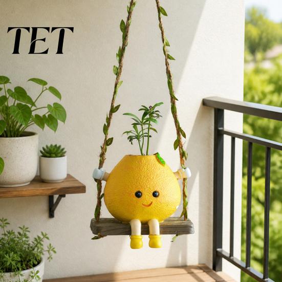 Decorative Pieces for Milk Tea Shops Cute Swinging Lemon Wall Hanging Ornament, Smiling Figurine, Resin Swing Vine Braided Lanyard Decor, Boho
