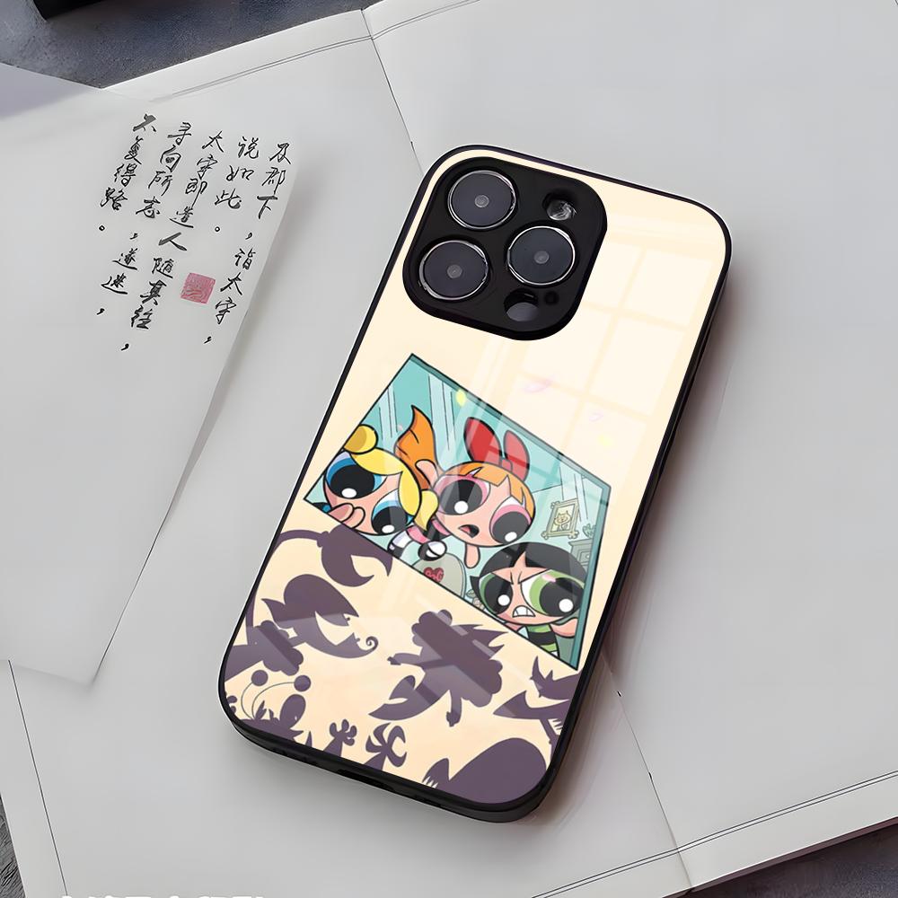 Чехол для телефона P-Powerpuffs G-Girls для IPhone 17 Air 16 E Pro Max 15 14 13 Mini 12 Pro 11 Max Plus Черная стеклянная крышка