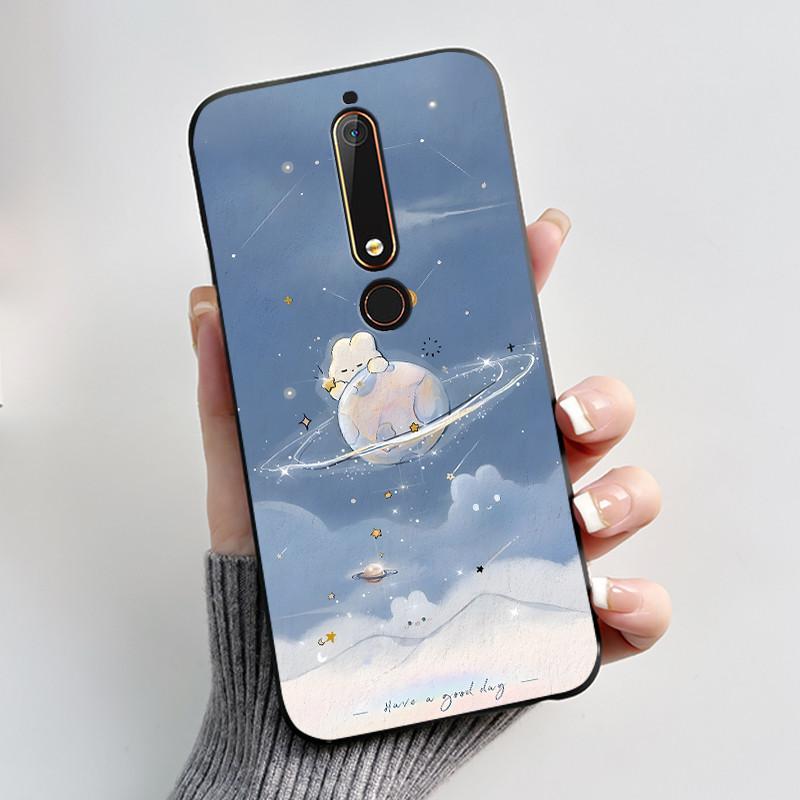 Cute Case For Nokia 6.1/Nokia 6.1 Plus/Nokia X6/Nokia6 Capa Printing Shell Protective Cover Soft Silicone Cartoon Black Casing