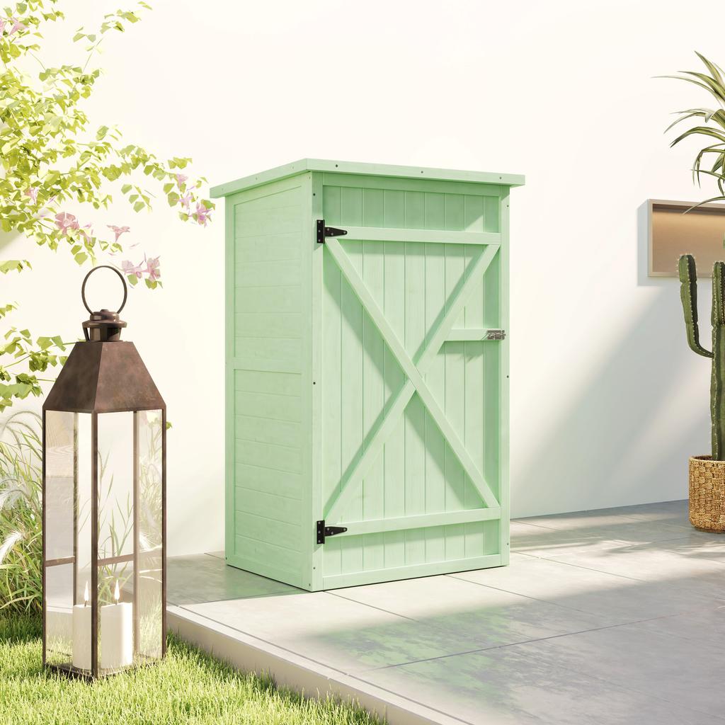 Wooden Small Shed, Garden Storage Shed with Shelves and Bolt Latch, 75L x 56W x115H cm, Green