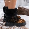 Женские зимние ботильоны на платформе с леопардовыми кисточками, замшевые меховые туфли на среднем каблуке, короткие плюшевые зимние ботинки 2025 года, тренд, теплые ботинки для женщин