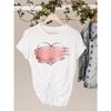 Watercolor Love Heart Sweet Fashion Short Sleeve Print T Shirt Tee Basic Clothing Summer Top Graphic T-shirt Women Clothes