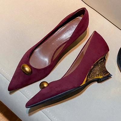 Женские туфли на высоком каблуке с острым носком, туфли на невысокой танкетке, сексуальные модные туфли, летнее платье, женские туфли-лодочки 2025, дизайнерская обувь для женщин