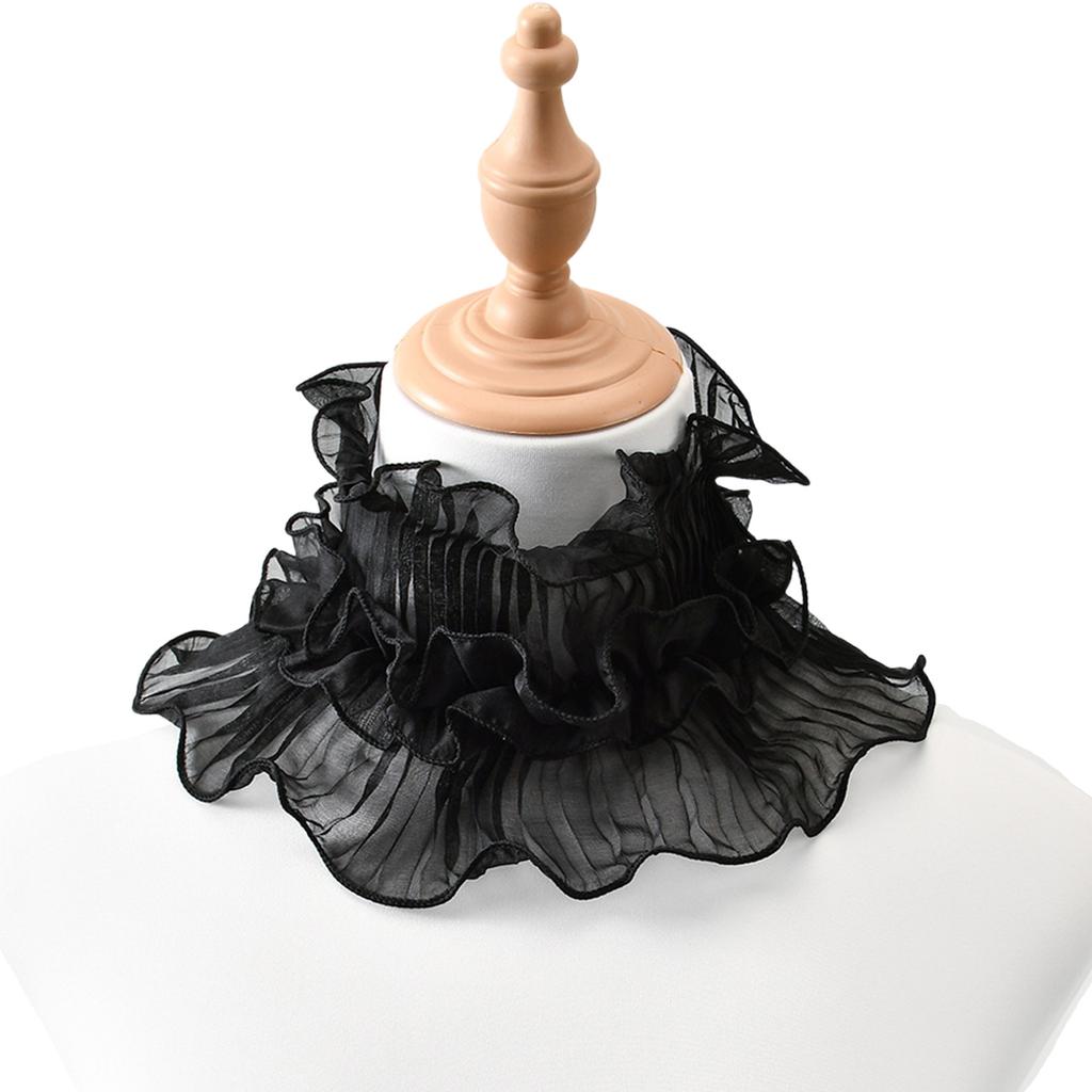 Spring Summer Floral Lace Trim Polyester Neck Scarf Versatile Women's Shirt Collar Design with Ruffled Edge for Stylish