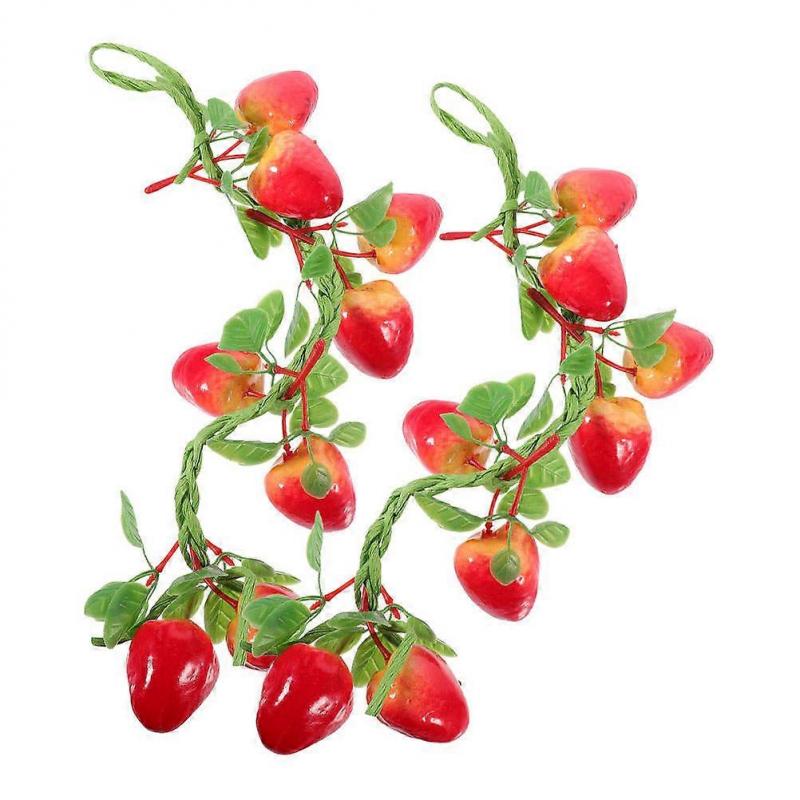 Realistic Simulated Strawberry Vine for Decoration 2Pcs Red Garland