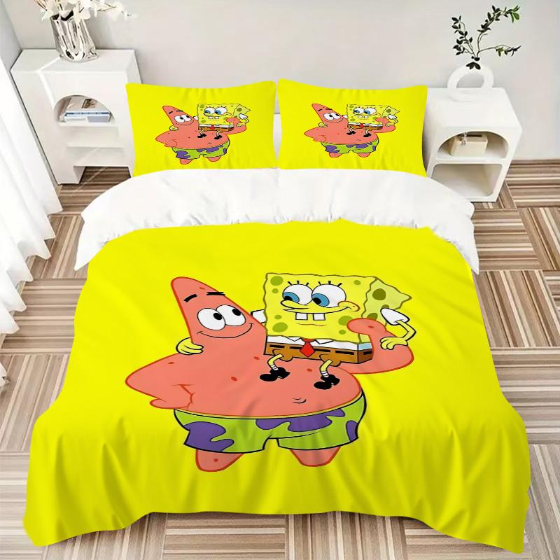 Spongebob Patrick'S Adventure Print 3Pcs Bedding Setduvet Cover With 2 Bedropillowcase Home Birthday Gift