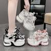 11CM Women Platform Sneakers Lace Up Sports Dad Shoes High Top Chunky Casual Shoes Woman Thick Bottom Mesh White Shoes