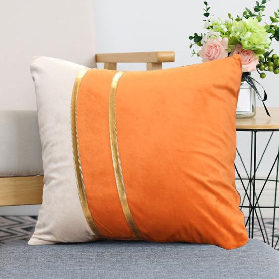 Pillow Case Plush Two-color Splicing Throw Pillow Cover Soft Stylish Decorative Cover with Hidden Zipper for Home