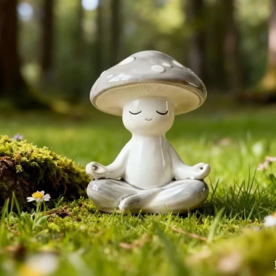 Zen Meditation Mushroom Sculpture Resin Mushroom Figurine for Living Room Home Office Desk Patio Garden Decor
