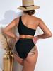 Women's Swimsuit Black One Shoulder Sexy High Waist Bikini Tankini Beachwear Bathing Suits