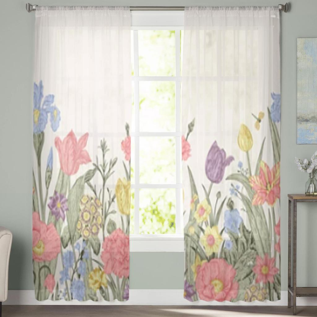Прозрачные шторы с весенними цветами для окон гостиной, прозрачная тюль-вуаль, занавески для спальни, домашний декор