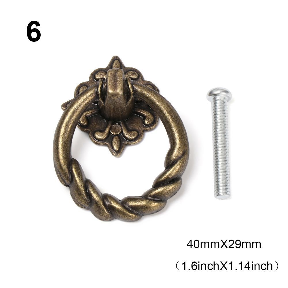 Ring Pattern European Style Retro Furniture Knobs Single Hole Bronze Handles Wardrobe Pulls