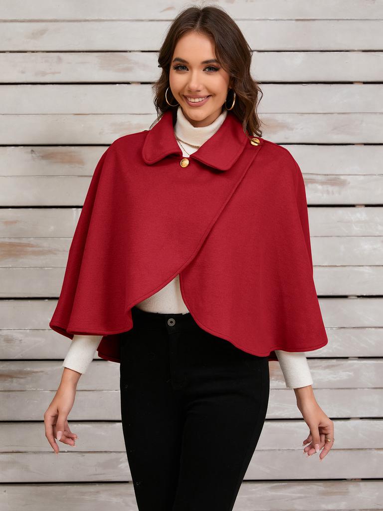 Women's Faux Wool Blend Cape Warm Poncho Fall Winter Soft Shawl Cover Up Short Cloak for Women Solid Color Open Front Cardigan Poncho Short Jacket