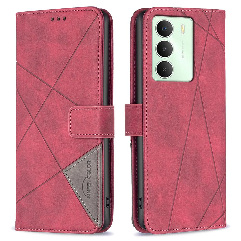 BINFEN COLOR For Realme 14x 5G Phone Case Wallet Stand Geometry Imprinted Leather Cover