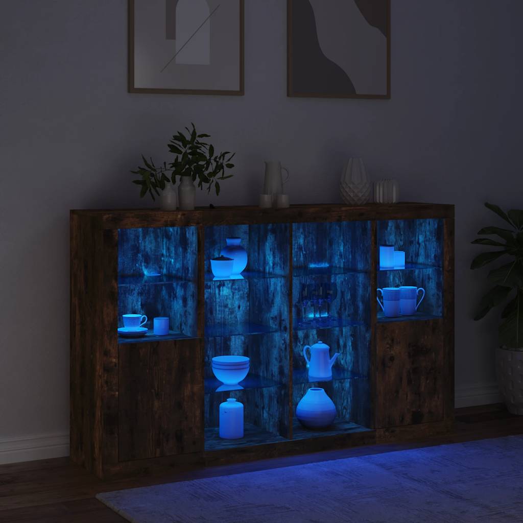 Sideboards with LED Lights 3 pcs Smoked Oak Wood Based Material
