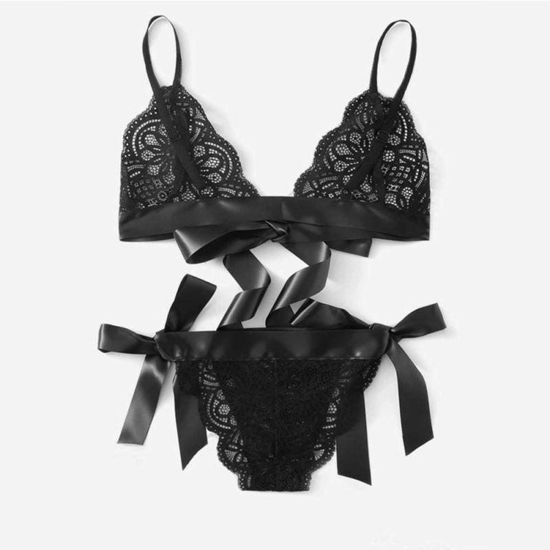 Женское нижнее белье однотонное регулируемое раздельное кружевное с бантиком сексуальный топ + трусики