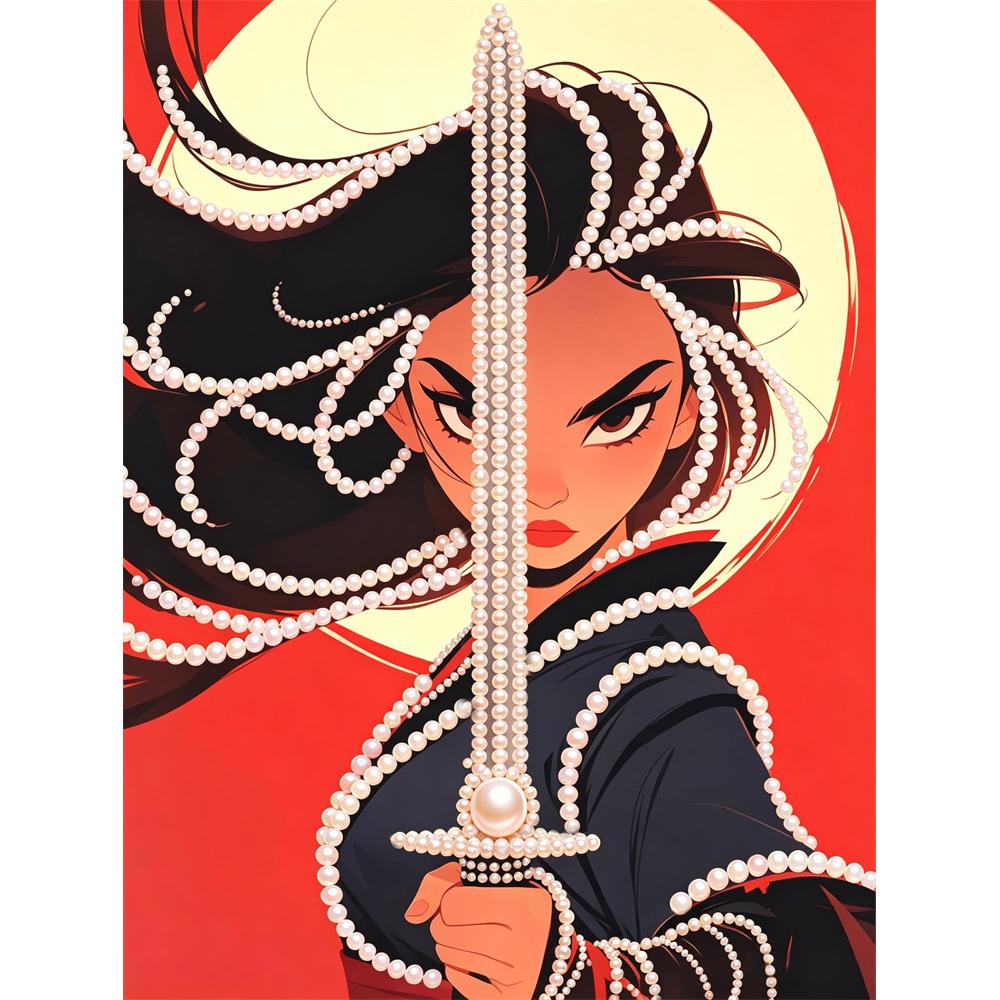 Disney Pearl Painting Mulan Red Sun Background Blend 5D DIY Pearl Picture Crafts for Adults/Beginners Gift Ideas Home Decor