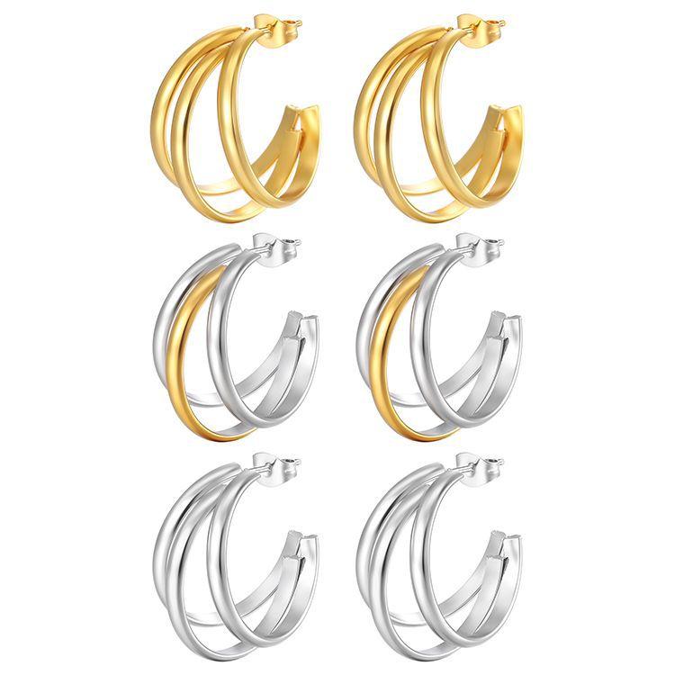 Earrings, stainless steel material, personalized trend earrings, versatile trinket earrings, curved C