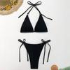 2 шт./компл. женский комплект бикини, однотонный, с бретелькой на шее, с несколькими бретелями, трехточечный