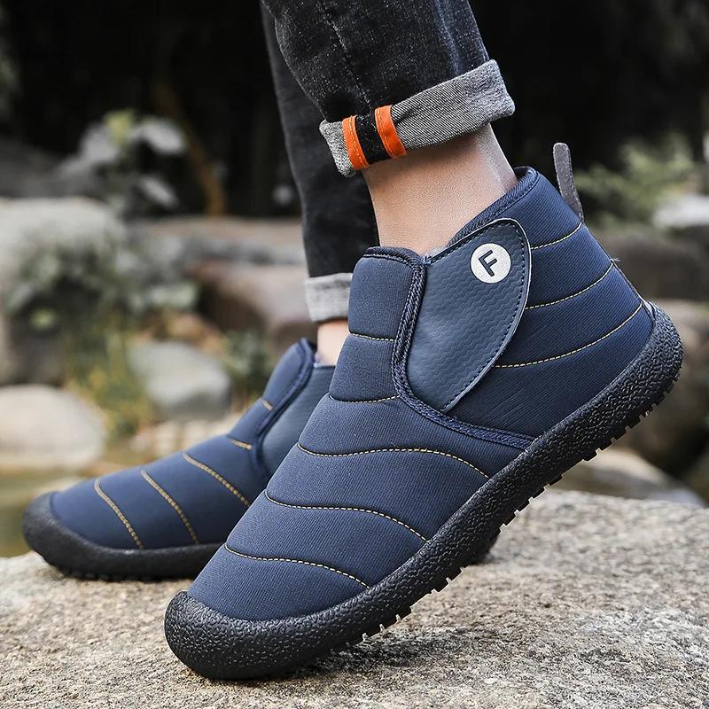 Fashion Slip-On Anti Male Winter Shoes Waterproof Men's Snow Boots Outdoor Hiking Cotton Shoe Fleece New In Fur Brands Comfortable Work