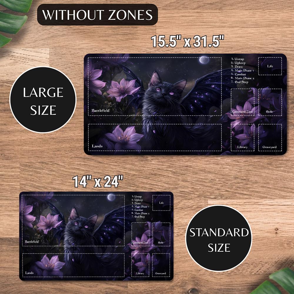 Mysterious Demon Black Cat Magic Playmat 24"X14" Card BattlePlay Mat with zone mtg playmat desk mat suitable for game gathering