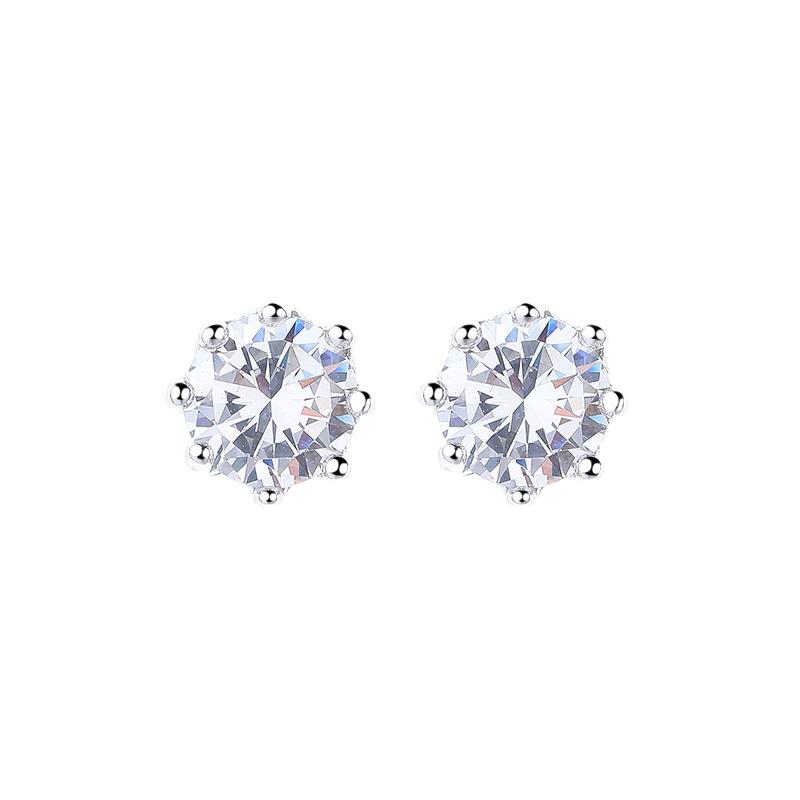 Crown Threaded Earrings Women'S Silver Temperament Simple Black Single Diamond Personalized Men'S Screw Bone Earrings