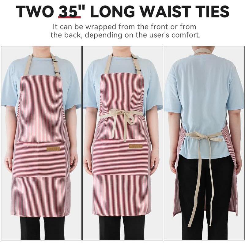 2‑Pack Stain‑Resistant Striped Sleeveless Aprons, Polyester Work Apron Set with Front Pockets for Home Kitchen & Catering