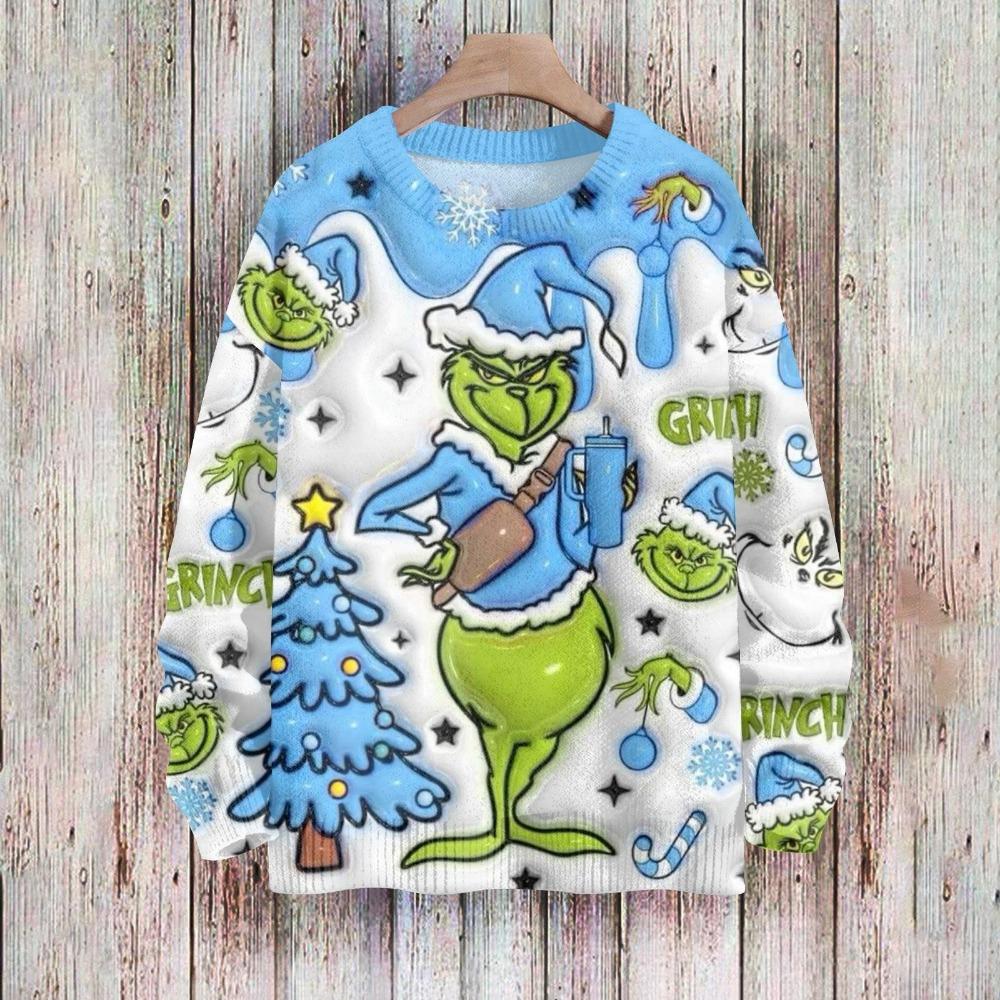 Christmas Fashion Men Women's T-shirt Green Monster Print O-Neck Pullover Top Casual Outdoor Sweatshirt Kids Tees Top Clothing