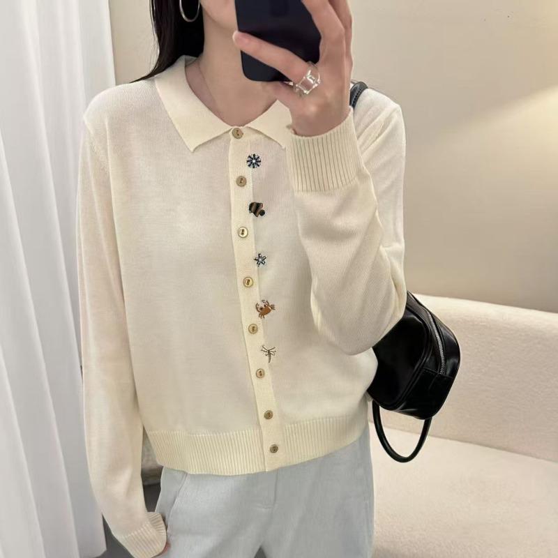 Women S Spring Polo Collar Knit Cardigan Sweater Versatile Basic Outerwear