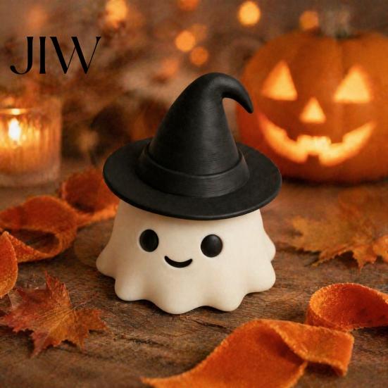 Holiday Surprises for Friends Halloween Ghost Ornament, with Wizard Hat, 3D Printed Cute Figurines, Ornaments Home Decor Compact Matte Desktop
