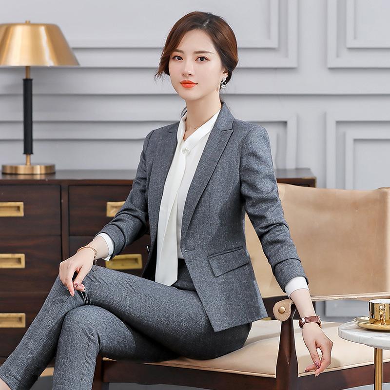 Женский деловой костюм из 2 предметов, карьера, офисная одежда, пиджак с длинными рукавами, пальто и брюки, большие размеры