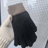 Fleece Thickened Warm and Cold-proof Five-finger Gloves, Riding Fleece Students Winter Windproof Jacquard Knitted Gloves
