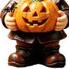 Halloween Gnome Statue Garden Statue, Faceless Holding Pumpkin Sculpture, Decorative for Porch Waterproof Resin Yard Autumn Decor