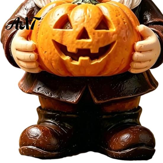 Halloween Gnome Statue Garden Statue, Faceless Holding Pumpkin Sculpture, Decorative for Porch Waterproof Resin Yard Autumn Decor