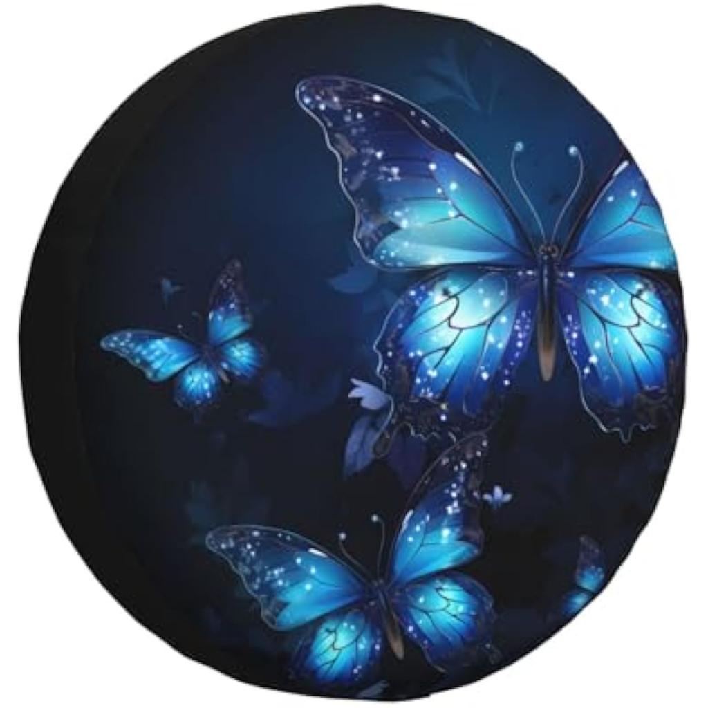 Glowing Blue Butterflies Spare Tire Cover Weatherproof Universal RV Camper Wheel Protector
