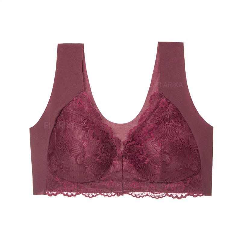 Flarixa Бюстгальтер пуш-ап большого размера, сексуальный кружевной бюстгальтер для женщин, бюстгальтер с пряжкой спереди, нижнее белье с большой грудью, невидимый бюстгальтер без косточек с открытой спиной