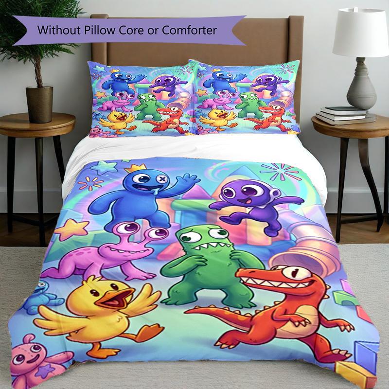 3pcs Duvet Cover Set (1*Duvet Cover + 2*Pillowcase, Without Core), Game Rainbow Friends Print Bedding Set, Bedroom Decor, All‑Season, Birthday Gift