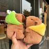 Cartoon CapIbara Keychain with Bee Rabbit Frog Bear Hat Plush Animals Toy  Birthday Gift