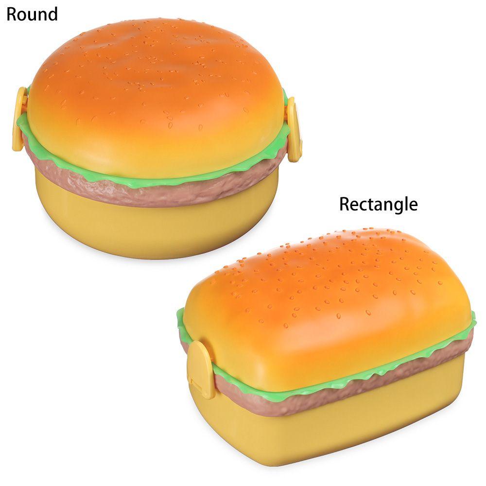 Cute Hamburger Fork Food Container Lunch Box Double Tier Bento Lunchbox